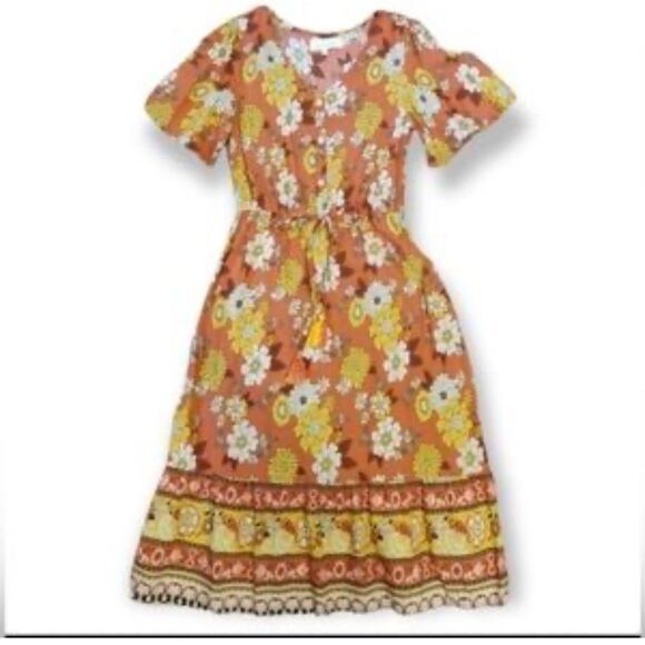 Margaux Riviera Womens Floral Midi Dress 3X Plus Boho Flowy Ruffle Casual Flirty - Picture 1 of 7